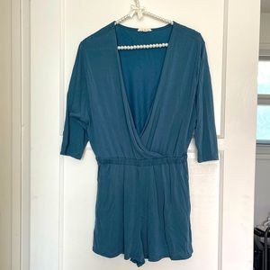 Silence + Noise Blue Deep V-Neck Romper size S